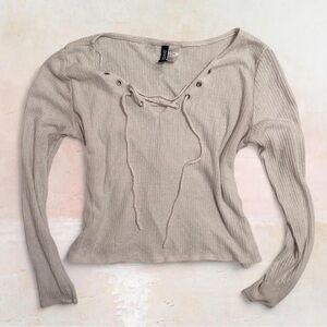 Divided Lace-Up Long Sleeve Top